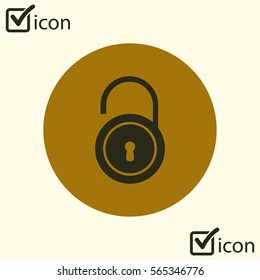 Unlock icon. Flat design style. Validation of the user completed.