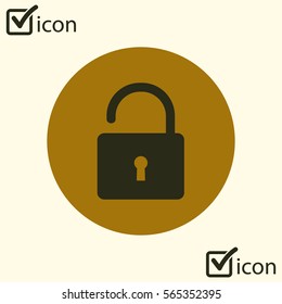 Unlock icon. Flat design style. Access to the user.