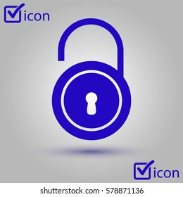 Unlock icon. Flat design style. Validation of the user completed.