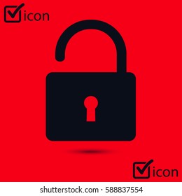 Unlock icon. Flat design style. Access to the user.