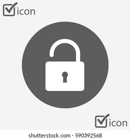 Unlock icon. Flat design style. Access to the user.