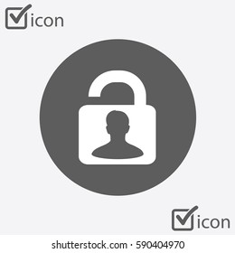 Unlock icon. Flat design style. Access to the user.