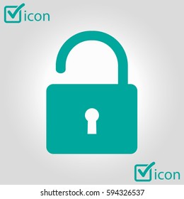 Unlock icon. Flat design style. Access to the user.