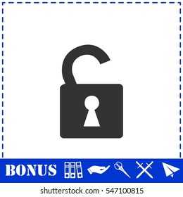 Unlock icon icon flat. Simple vector symbol and bonus icon