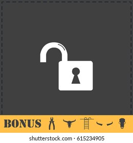 Unlock icon flat. Simple vector symbol and bonus icon
