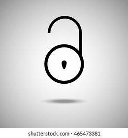 Unlock icon. Flat style. Grey background. Symbol for web design and mobile. Vector illustration.