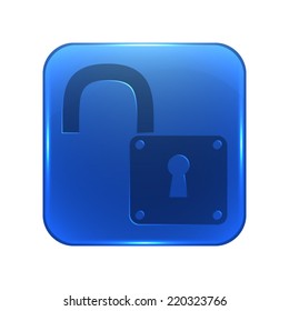 unlock icon - glossy blue button