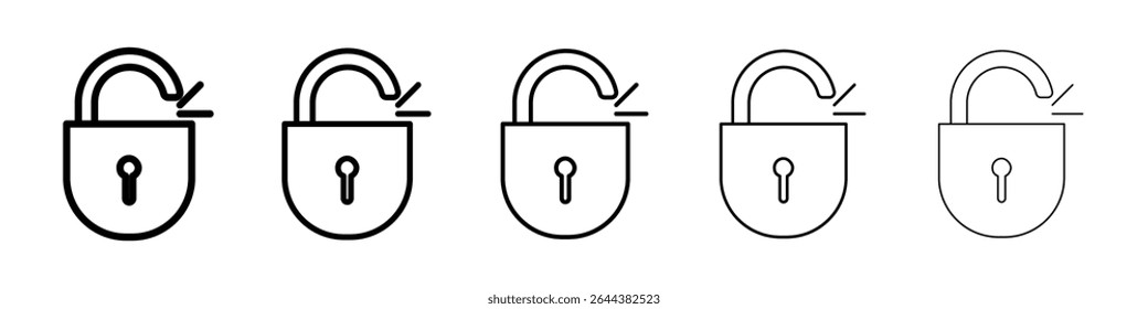 Unlock icon graphic set. trendy stroke line style