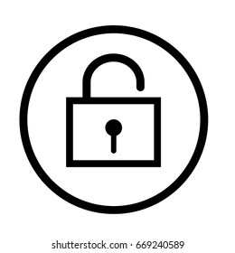 Unlock icon, iconic symbol inside a circle, on white background. Vector Iconic Design.