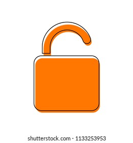 unlock icon. Isolated icon consisting of black thin contour and orange moved filling on different layers. White background