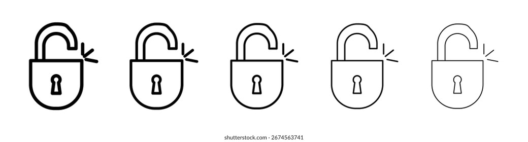 Logotipo de icono de desbloqueo en la colección de líneas de trazo