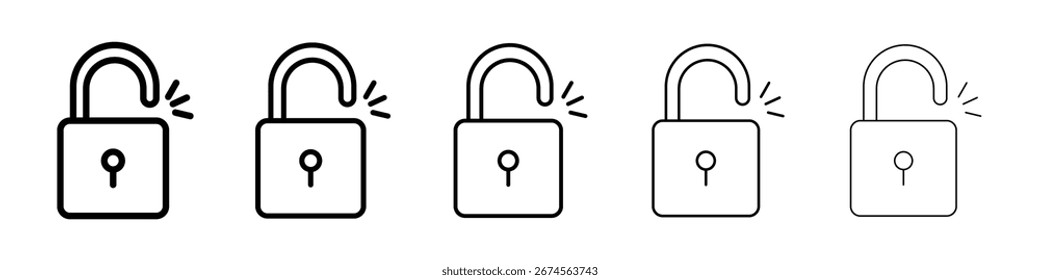 Unlock icon logo in stroke lines collection