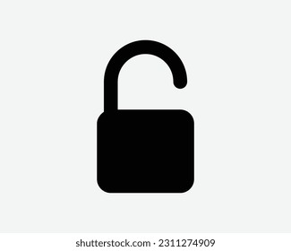 Unlock Icon. Open Security Secure Password Safe Safety Privacy Release Unlatched Sign Symbol Black Artwork Graphic Illustration Clipart EPS Vector