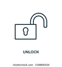 Unlock icon outline style. Thin line creative Unlock icon for logo, graphic design and more.