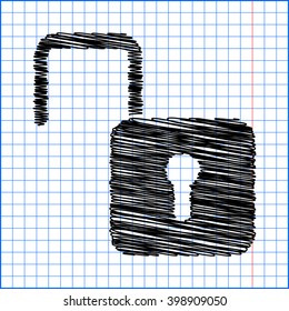 Unlock icon with pen effect on paper