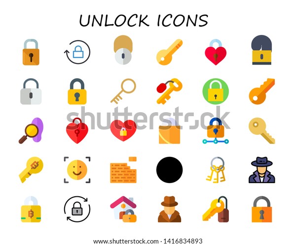 Unlock Icon Set 30 Flat Unlock Stock Vector Royalty Free