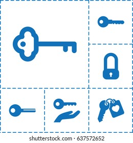 Unlock icon. set of 6 unlock filled icons such as key, heart key, key on hand