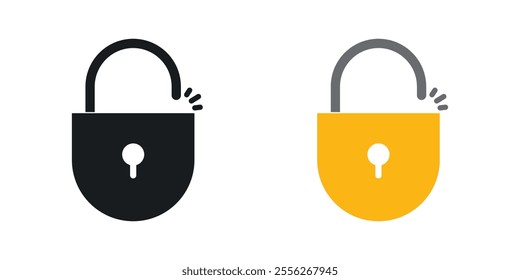 Unlock icon set in black and colored versions.