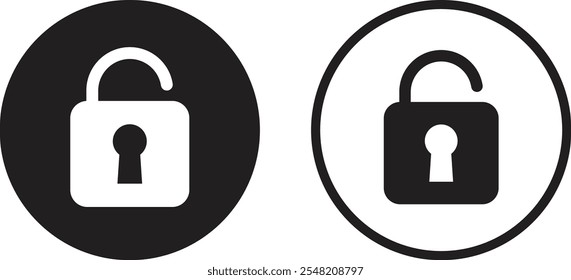 Unlock icon set in two styles . Unlock padlock icon . Encryption icon . Vector illustration