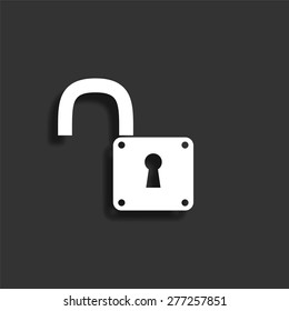 Unlock icon with shadow - vector illustration