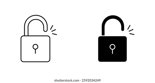 Unlock icon symbol collection on white background.