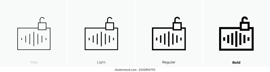 Icono de desbloqueo. Diseño de estilo delgado, ligero, regular y audaz aislado sobre fondo blanco