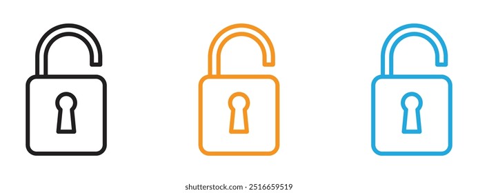 Unlock icon Thin line illustration set