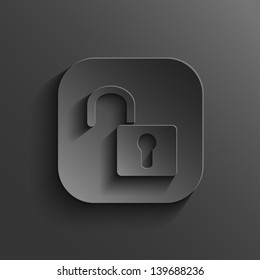 Unlock icon - vector black app button with shadow