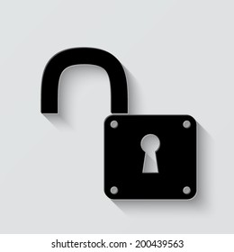 unlock icon - vector illustration with shadow on light background