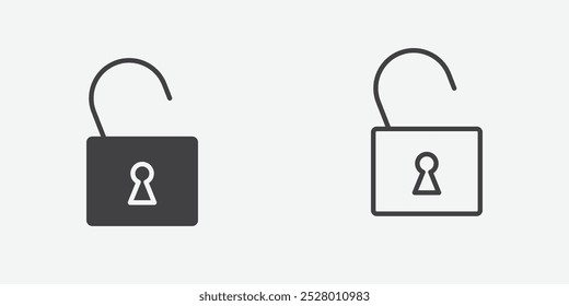 Unlock icon vector icon set in black and white color.