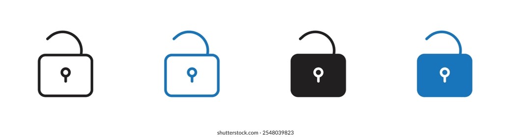 Ícone Desbloquear Conjunto de vetores contorno