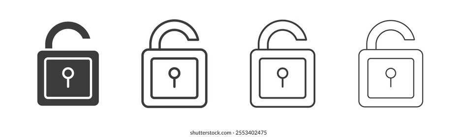 Unlock icons collection. vector set in black color