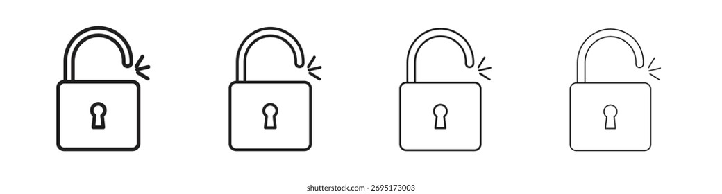 Unlock icons illustrations collection on white background. Pixel perfect vector graphics