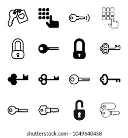 Unlock icons. set of 16 editable filled and outline unlock icons such as key, lock, hand on atm