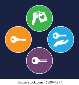 Unlock icons set. set of 4 unlock filled icons such as key, heart key