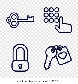 Unlock icons set. set of 4 unlock outline icons such as heart key, key, lock