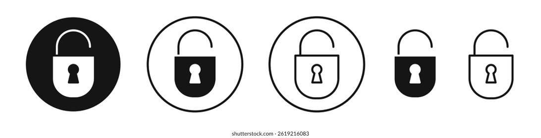 Unlock icons set in solid black and stroke line style