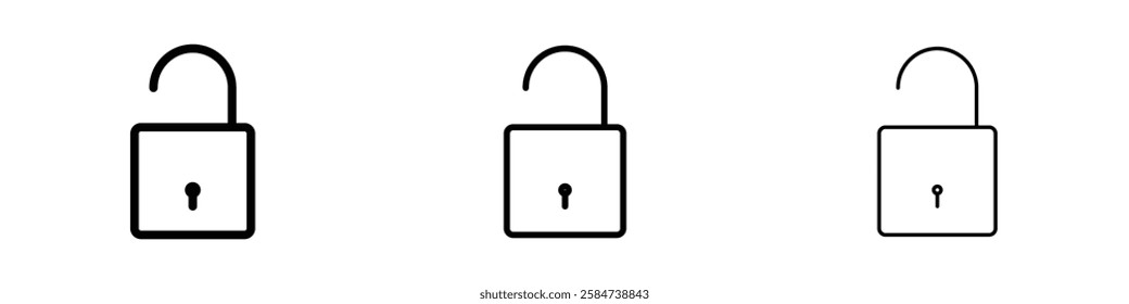 Unlock icons in three different stroke lines