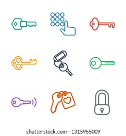 unlock icons. Trendy 9 unlock icons. Contain icons such as lock, heart key, key, hand on atm. unlock icon for web and mobile.