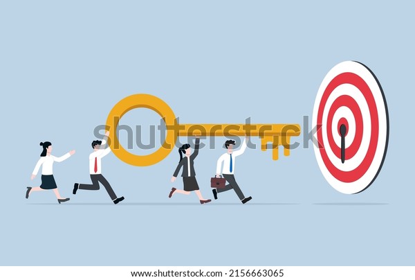 Unlock idea for achieving target in\
business team, team development to find key of success,\
collaboration concept. Colleagues helping each other to bring\
golden key to unlock target\
completely.\
