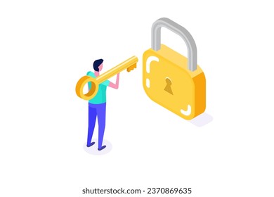 Unlock idea, solve business problem concept. Vector illustrations for banner, website, landing page, flyer.