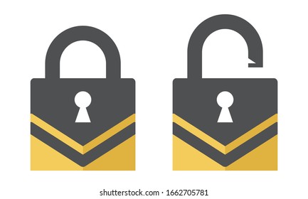 Desbloquee la tecla y bloquee cerrada. Símbolo de bloqueo para aplicación o sitio web