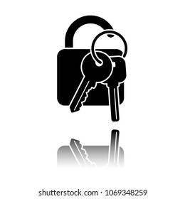 unlock and keys icon. Black icon with mirror reflection on white