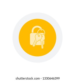 unlock and keys icon. Icon in colored circle with gray bold border. Web button, modern flat design