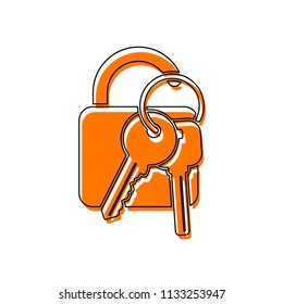 unlock and keys icon. Isolated icon consisting of black thin contour and orange moved filling on different layers. White background