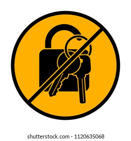 unlock and keys icon. not allowed, black object in warning sign with orange background color