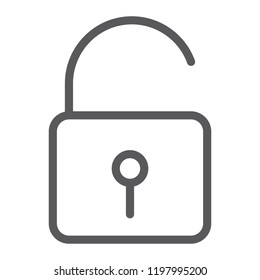 Unlock line icon, security and padlock, lock sign, vector graphics, a linear pattern on a white background, eps 10.