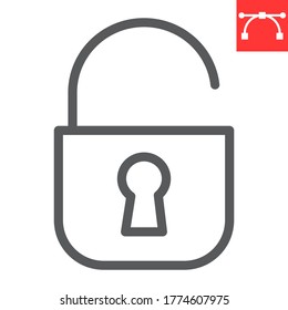 Unlock line icon, ui and button, padlock sign vector graphics, editable stroke linear icon, eps 10