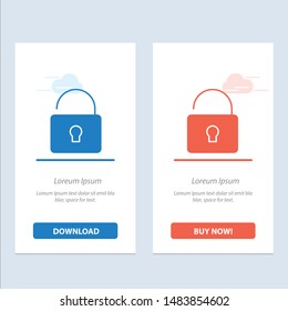Unlock, Lock, Security  Blue and Red Download and Buy Now web Widget Card Template