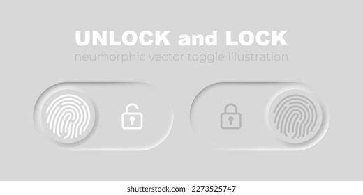 Desbloquear y bloquear el interruptor de alternancia de vectores en un estilo neumórfico minimalista moderno. deslizador de seguridad biométrica, elemento de interfaz gráfica de aplicación.